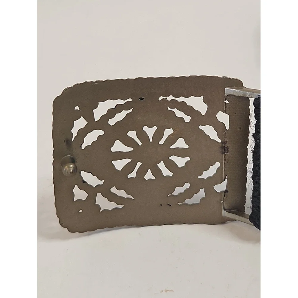 VTG 70s Black Macrame Belt Goldtone Medallion Buckle L Pls Read Below